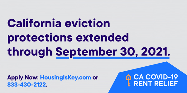 California eviction protections extended through September 30, 2021