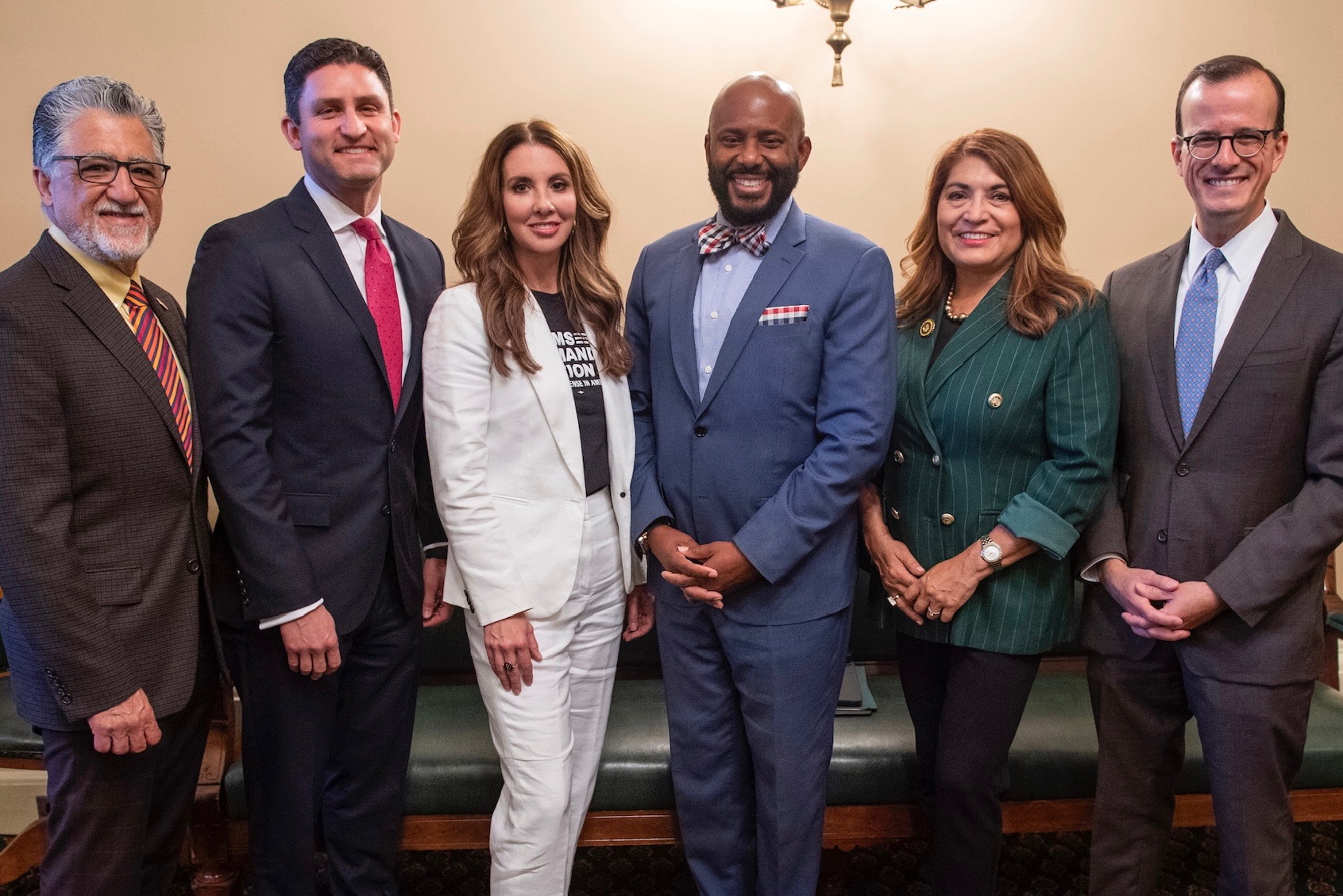 From left to right: Senator Anthony Portantino (D-Burbank), Assemblymember Gabriel, Shannon Watts, Assemblymember Gipson, Assemblymember Sharon Quirk-Silva (D-Fullerton), Assemblymember Marc Berman (D-Menlo Park)