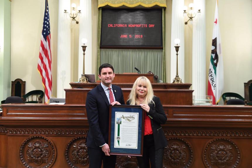 Assemblymember Gabriel presents Pastor April Belt with a Resolution in recognition of New Friends Homeless Center.
