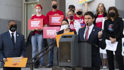 Asm Gabriel at press conference speaking out against the judicial decision to strike down California’s 30 year-old ban on assault weapons