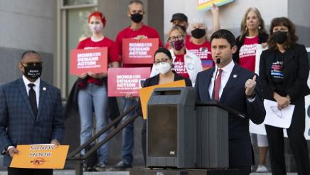 Asm Gabriel at press conference speaking out against the judicial decision to strike down California’s 30 year-old ban on assault weapons