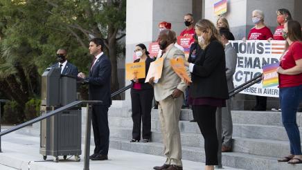 Asm Gabriel at press conference speaking out against the judicial decision to strike down California’s 30 year-old ban on assault weapons