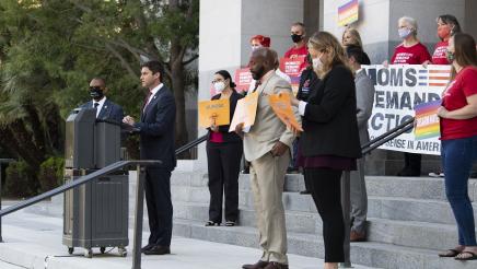 Asm Gabriel at press conference speaking out against the judicial decision to strike down California’s 30 year-old ban on assault weapons