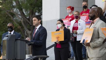 Asm Gabriel at press conference speaking out against the judicial decision to strike down California’s 30 year-old ban on assault weapons