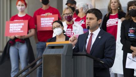 Asm Gabriel at press conference speaking out against the judicial decision to strike down California’s 30 year-old ban on assault weapons