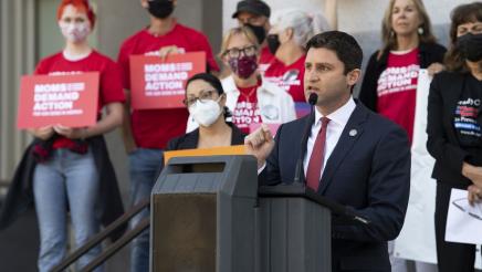 Asm Gabriel at press conference speaking out against the judicial decision to strike down California’s 30 year-old ban on assault weapons