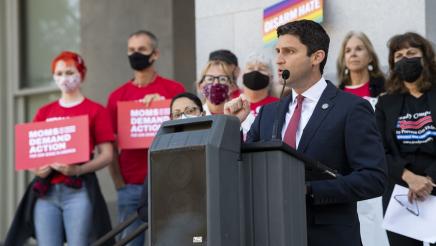 Asm Gabriel at press conference speaking out against the judicial decision to strike down California’s 30 year-old ban on assault weapons